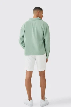 Oversized Boucle Long Sleeve Shirt | BoohooMAN UK