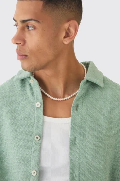 Oversized Boucle Long Sleeve Shirt | BoohooMAN UK
