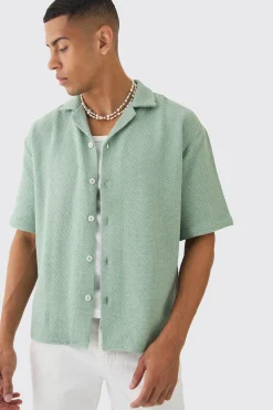 Oversized Boucle Short Sleeve Shirt | BoohooMAN UK