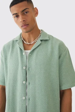 Oversized Boucle Short Sleeve Shirt | BoohooMAN UK