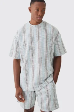 Oversized Boucle Stripe T-shirt | BoohooMAN UK