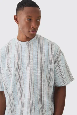 Oversized Boucle Stripe T-shirt | BoohooMAN UK