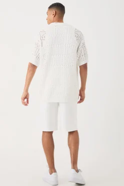 Oversized Boucle Textured Open Knit Shirt | BoohooMAN UK