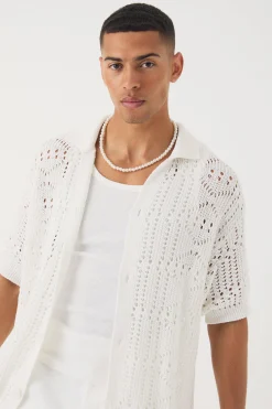 Oversized Boucle Textured Open Knit Shirt | BoohooMAN UK