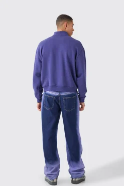 Oversized Boxy 1/4 Zip Chain Stitch Offcl Embroidered Hoodie | BoohooMAN UK