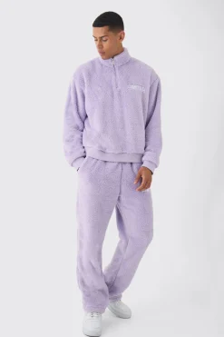 Oversized Boxy 1/4 Zip Limited Edition Teddy Borg Sweat Tracksuit | BoohooMAN UK