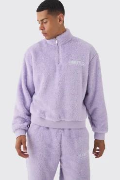 Oversized Boxy 1/4 Zip Limited Edition Teddy Borg Sweat Tracksuit | BoohooMAN UK