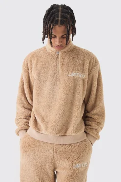 Oversized Boxy 1/4 Zip Limited Edition Teddy Borg Sweat Tracksuit | BoohooMAN UK