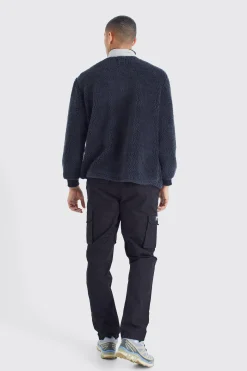 Oversized Boxy 1/4 Zip Nylon Panel Borg Sweatshirt | BoohooMAN UK