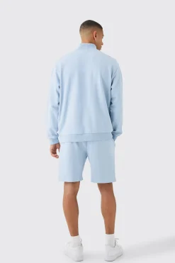 Oversized Boxy 1/4 Zip Sweatshirt Loopback Short Tracksuit | BoohooMAN UK