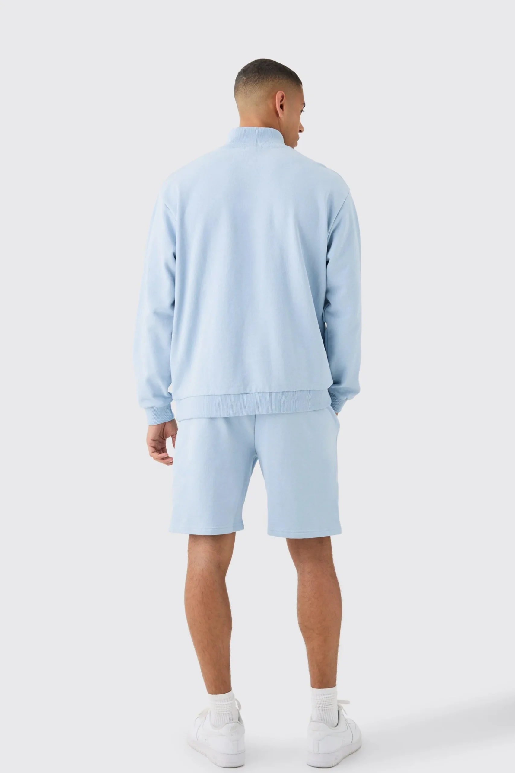 Oversized Boxy 1/4 Zip Sweatshirt Loopback Short Tracksuit | BoohooMAN UK