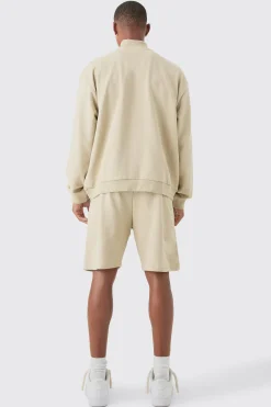 Oversized Boxy 1/4 Zip Sweatshirt Loopback Short Tracksuit | BoohooMAN UK
