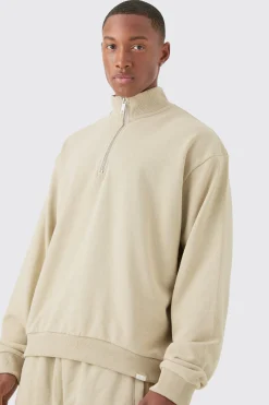 Oversized Boxy 1/4 Zip Sweatshirt Loopback Short Tracksuit | BoohooMAN UK