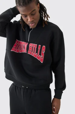 Oversized Boxy 1/4 Zip Varsity Sweatshirt Tracksuit | BoohooMAN UK