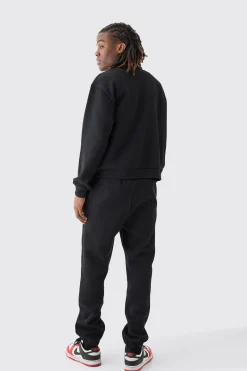 Oversized Boxy 1/4 Zip Varsity Sweatshirt Tracksuit | BoohooMAN UK