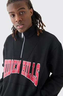 Oversized Boxy 1/4 Zip Varsity Sweatshirt Tracksuit | BoohooMAN UK