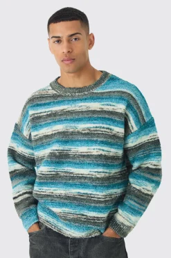 Oversized Boxy Abstract Stripe Knitted Jumper | BoohooMAN UK