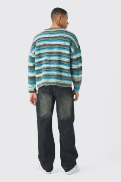 Oversized Boxy Abstract Stripe Knitted Jumper | BoohooMAN UK