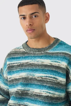 Oversized Boxy Abstract Stripe Knitted Jumper | BoohooMAN UK