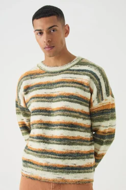 Oversized Boxy Abstract Stripe Knitted Jumper | BoohooMAN UK