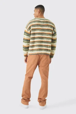 Oversized Boxy Abstract Stripe Knitted Jumper | BoohooMAN UK