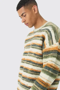 Oversized Boxy Abstract Stripe Knitted Jumper | BoohooMAN UK