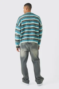 Oversized Boxy Abstract Stripe Knitted Cardigan | BoohooMAN UK