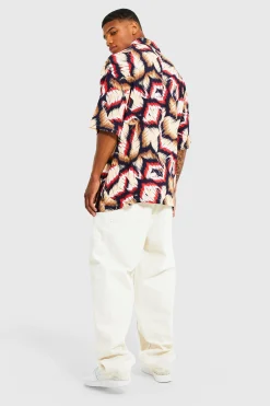 Oversized Boxy Abstract Viscose Revere Shirt | BoohooMAN UK