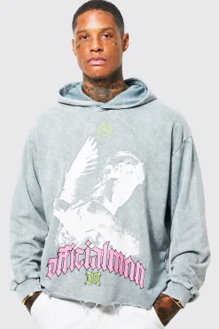 Oversized Boxy Acid Wash Dove Graphic Hoodie | BoohooMAN UK