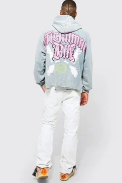 Oversized Boxy Acid Wash Dove Graphic Hoodie | BoohooMAN UK