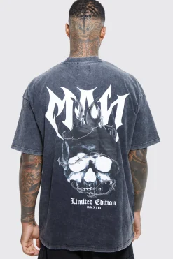 Oversized Boxy Acid Wash Skull T-shirt | BoohooMAN UK