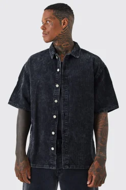 Oversized Boxy Acid Wash Shirt | BoohooMAN UK