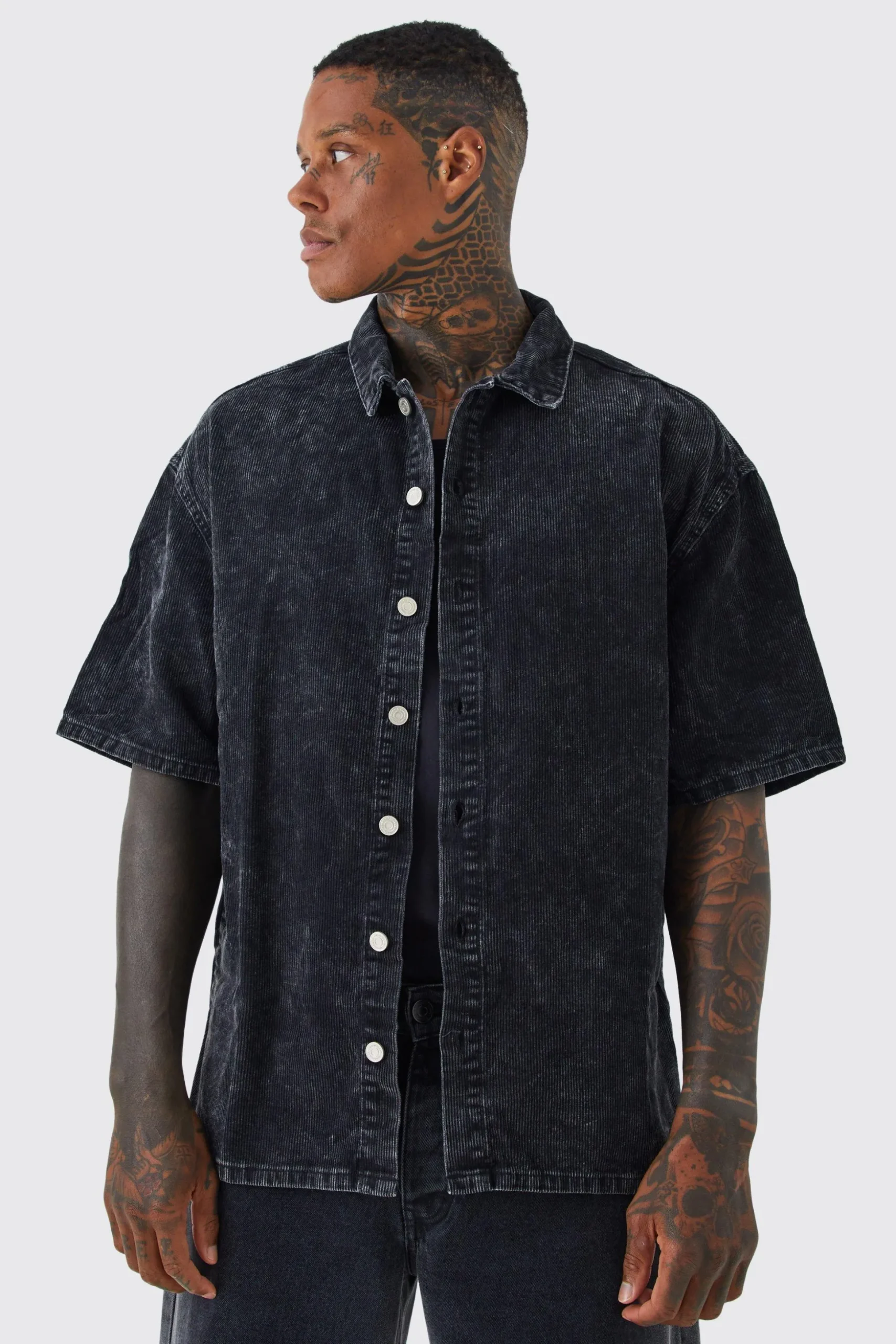 Oversized Boxy Acid Wash Shirt | BoohooMAN UK