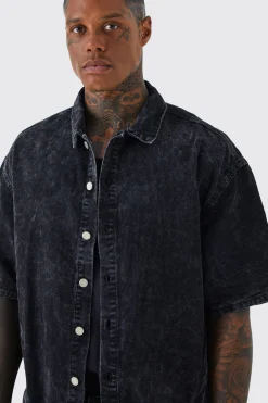 Oversized Boxy Acid Wash Shirt | BoohooMAN UK