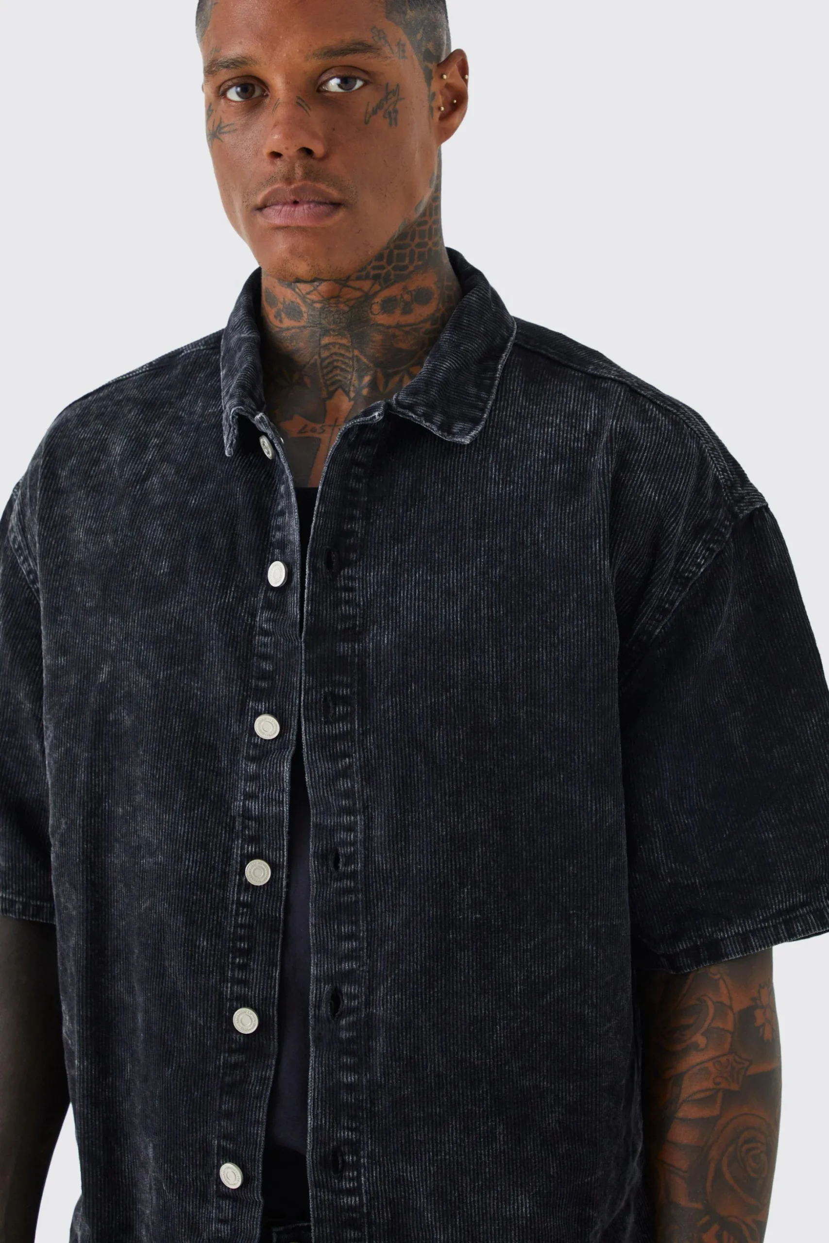 Oversized Boxy Acid Wash Shirt | BoohooMAN UK