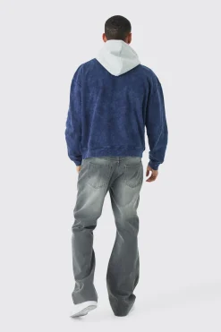 Oversized Boxy Acid Wash Hoodie With Contrast Hood | BoohooMAN UK