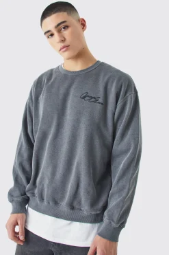 Oversized Boxy Acid Wash Man Graphic Sweatshirt | BoohooMAN UK