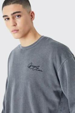 Oversized Boxy Acid Wash Man Graphic Sweatshirt | BoohooMAN UK