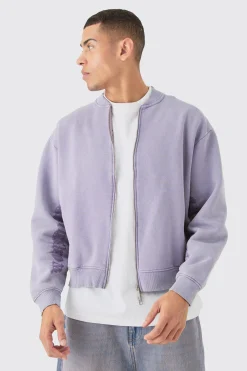 Oversized Boxy Acid Wash Jersey Bomber Jacket | BoohooMAN UK