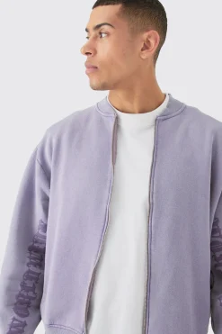 Oversized Boxy Acid Wash Jersey Bomber Jacket | BoohooMAN UK