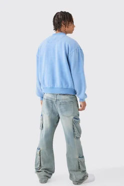 Oversized Boxy Acid Wash Star Applique Jersey Bomber Jacket | BoohooMAN UK