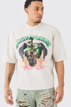 Oversized Boxy Acid Wash Rhinestone Heavyweight T-shirt | BoohooMAN UK