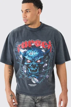 Oversized Boxy Acid Wash Heavyweight T-shirt | BoohooMAN UK