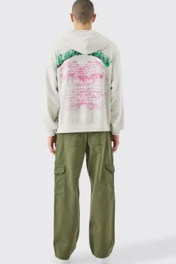Oversized Boxy Acid Wash Rhinestone Loopback Hoodie | BoohooMAN UK