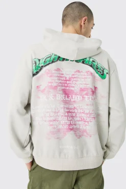 Oversized Boxy Acid Wash Rhinestone Loopback Hoodie | BoohooMAN UK