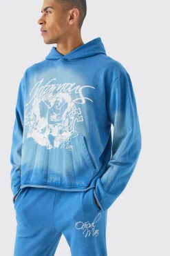 Oversized Boxy Acid Wash Graphic Raw Hem Tracksuit | BoohooMAN UK