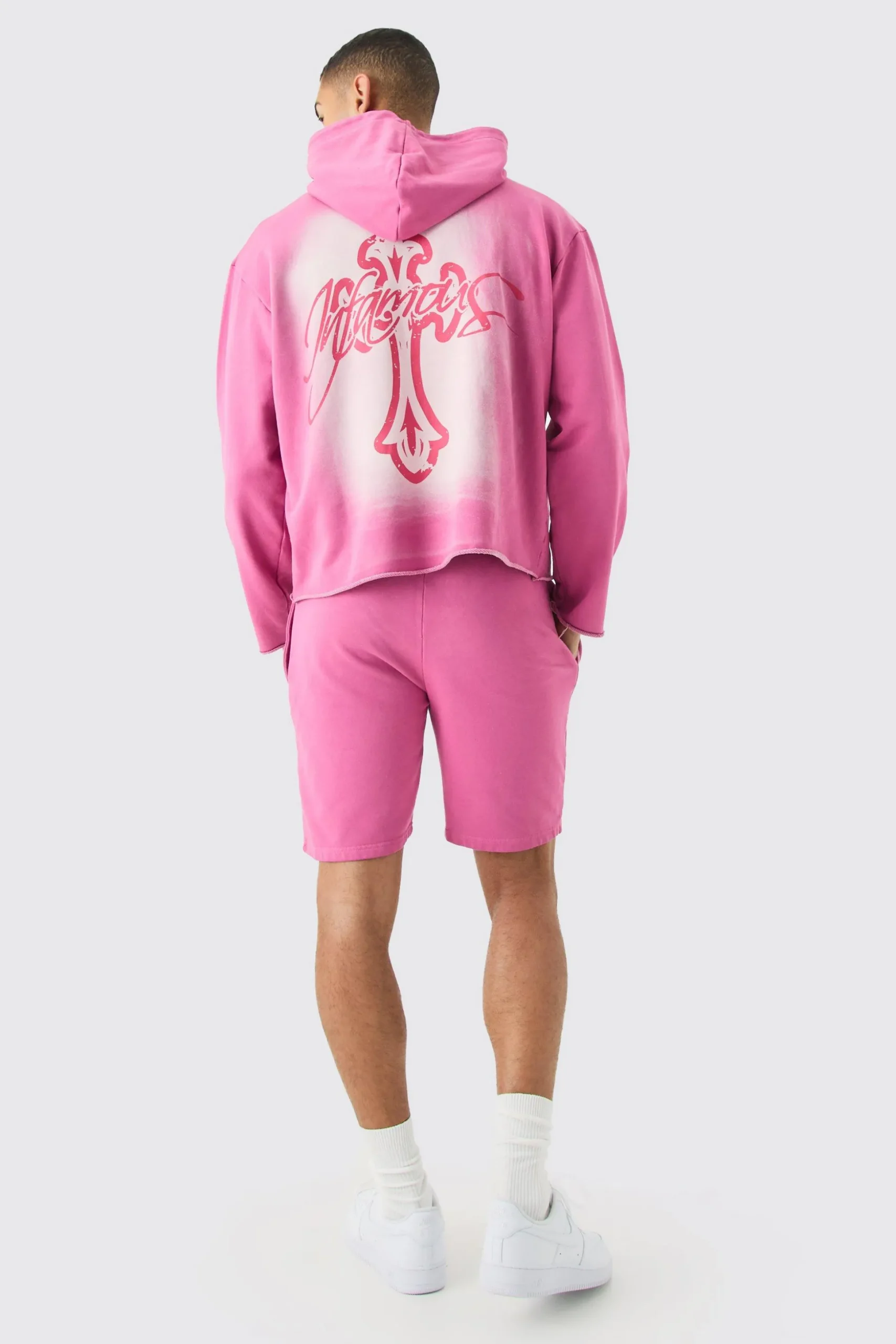 Oversized Boxy Acid Wash Graphic Raw Hem Short Tracksuit | BoohooMAN UK