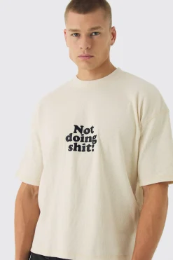 Oversized Boxy Acid Wash Ribbed Slogan T-shirt | BoohooMAN UK