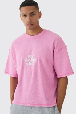 Oversized Boxy Acid Wash Ribbed Slogan T-shirt | BoohooMAN UK