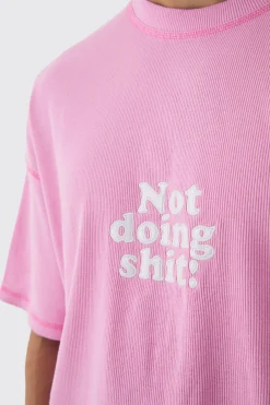 Oversized Boxy Acid Wash Ribbed Slogan T-shirt | BoohooMAN UK